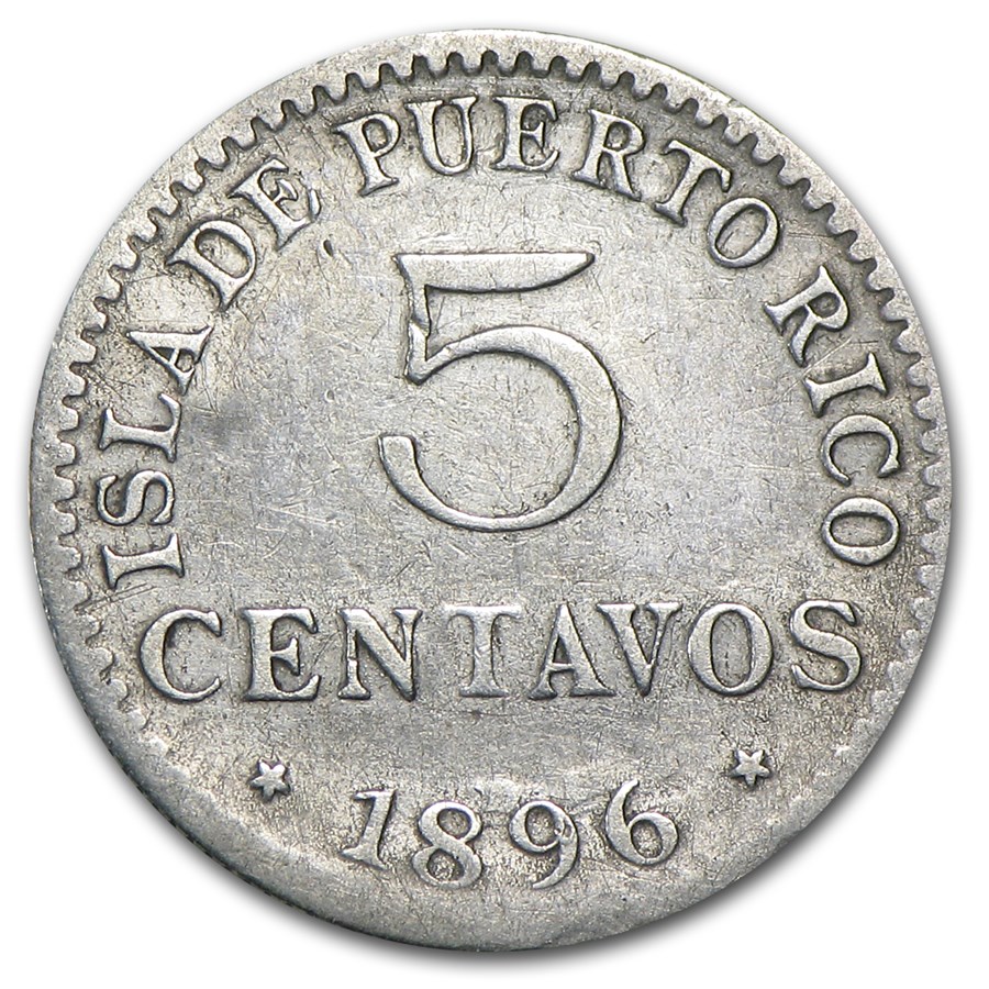 1896 Puerto Rico Silver 5 Centavos Fine Details