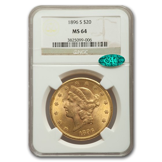 1896-S $20 Liberty Gold Double Eagle MS-64 NGC CAC 1896-S $20 Liberty Gold Double Eagle MS-64 NGC CAC