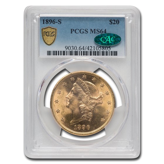 1896-S $20 Liberty Gold Double Eagle MS-64 PCGS CAC 1896-S $20 Liberty Gold Double Eagle MS-64 PCGS CAC