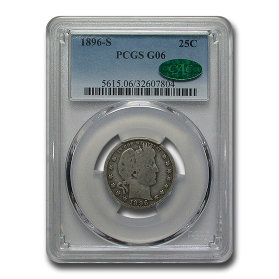 1896-S Barber Quarter Good-6 PCGS CAC 1896-S Barber Quarter Good-6 PCGS CAC