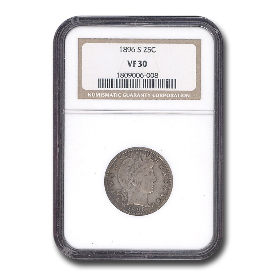 1896-S Barber Quarter VF-30 NGC