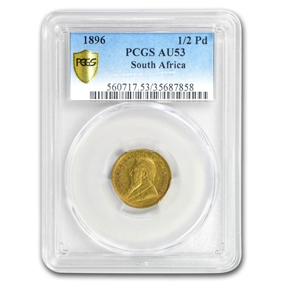 1896 South Africa Gold 1/2 Pond Paul Kruger AU-53 PCGS 1896 South Africa Gold 1/2 Pond Paul Kruger AU-53 PCGS