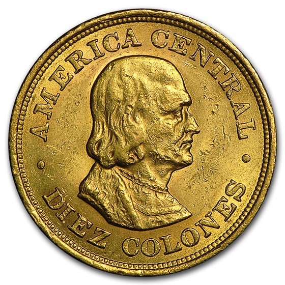 1897-1900 Costa Rica Gold 10 Colones Avg Circ 1897-1900 Costa Rica Gold 10 Colones Avg Circ