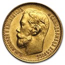 1897-1911 Russia Gold 5 Roubles Nicholas II AU