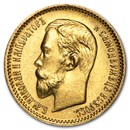 1897-1911 Russia Gold 5 Roubles Nicholas II BU