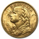 1897-1949 Swiss Gold 20 Francs Helvetia (BU)