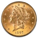 1897 $20 Liberty Gold Double Eagle MS-62 PCGS (Error Struck Thru)