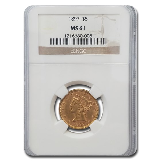 1897 $5 Liberty Gold Half Eagle MS-61 NGC 1897 $5 Liberty Gold Half Eagle MS-61 NGC