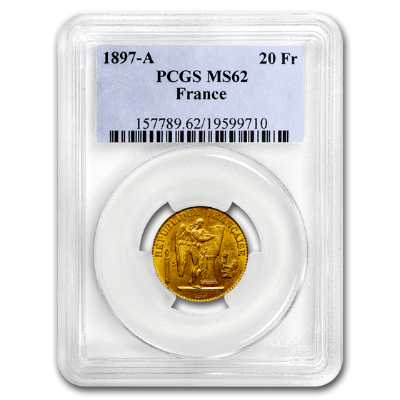 1897-A France Gold 20 Francs Angel MS-62 PCGS 1897-A France Gold 20 Francs Angel MS-62 PCGS