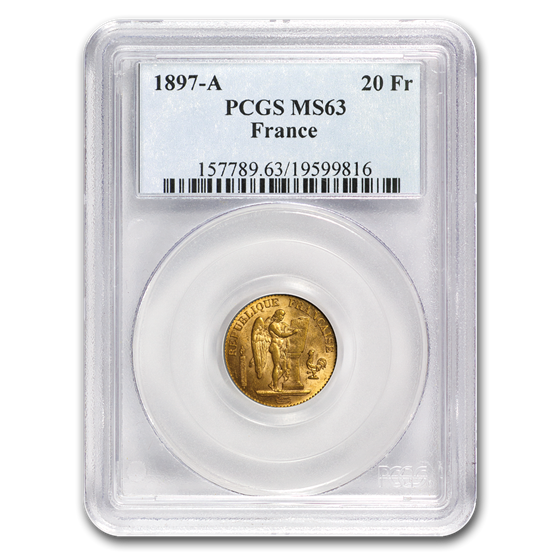 1897-A France Gold 20 Francs Angel MS-63 PCGS 1897-A France Gold 20 Francs Angel MS-63 PCGS