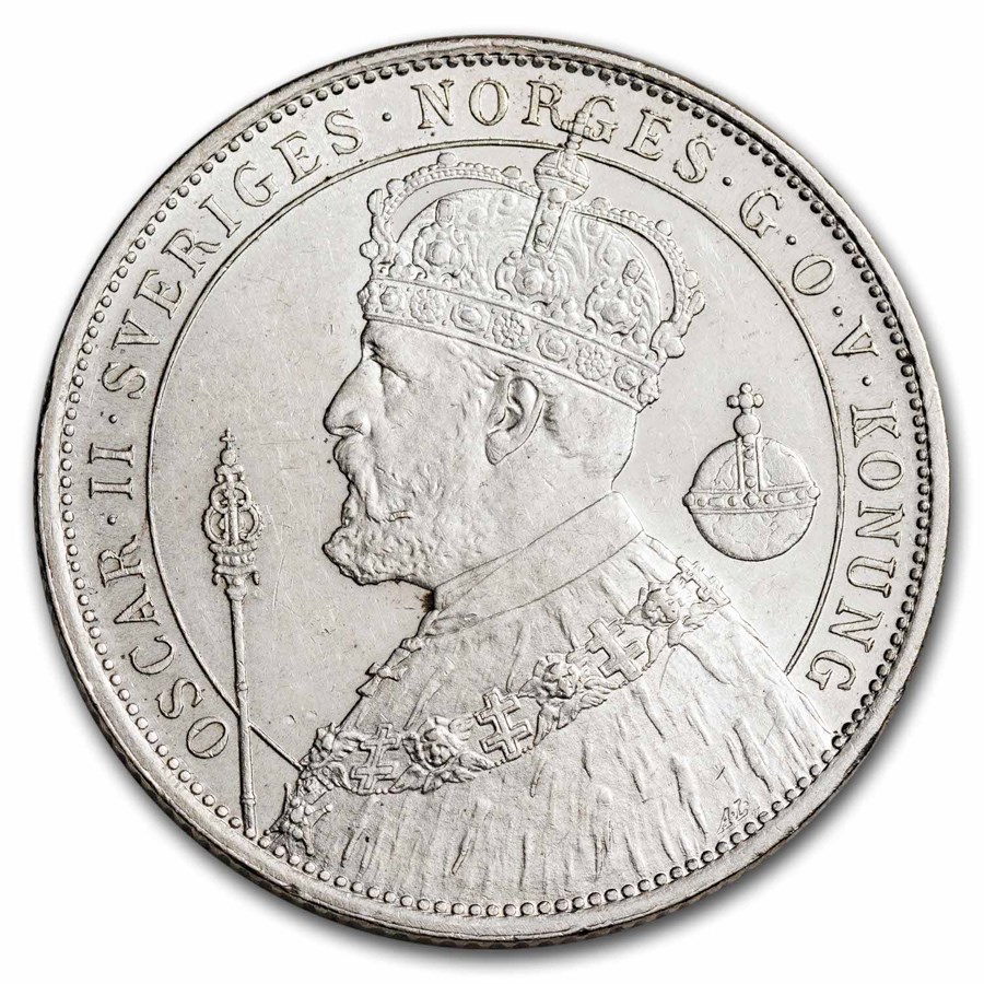 1897-EB Sweden Silver 2 Kronor Oscar II BU