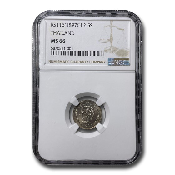 1897-H Thailand 2 1/2 Satang MS-66 NGC 1897-H Thailand 2 1/2 Satang MS-66 NGC