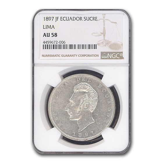 1897 JF Ecuador Sucre Lima AU-58 NGC 1897 JF Ecuador Sucre Lima AU-58 NGC