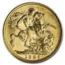 1897-M Australia Gold Sovereign Victoria Veiled Head BU