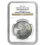 1897 Morgan Dollar MS-64 NGC (Obv Struck Thru Mint Error)