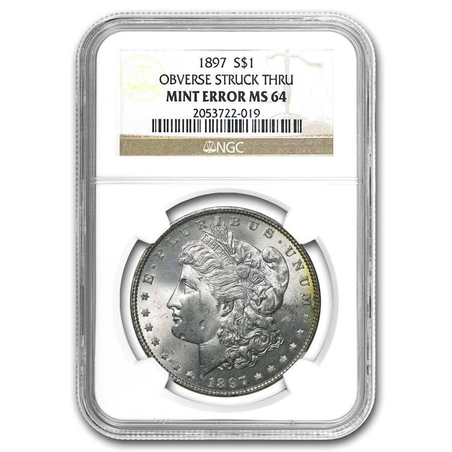 1897 Morgan Dollar MS-64 NGC (Obv Struck Thru Mint Error)