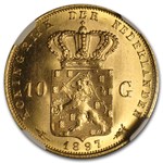 1897 Netherlands Gold 10 Guilders BU