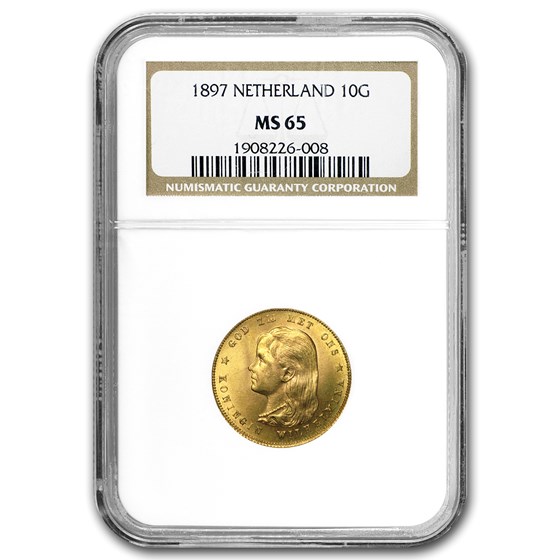 1897 Netherlands Gold 10 Gulden MS-65 NGC 1897 Netherlands Gold 10 Gulden MS-65 NGC