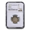 1897-PTS CB Bolivia Silver 20 Centavos MS-63 NGC