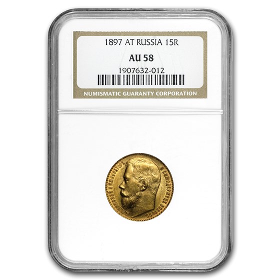 1897 Russia Gold 15 Roubles Nicholas II AU-58 NGC 1897 Russia Gold 15 Roubles Nicholas II AU-58 NGC