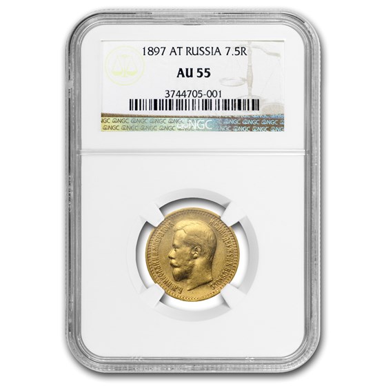 1897 Russia Gold 7 Roubles/50 Kopeks Nicholas II AU-55 NGC 1897 Russia Gold 7 Roubles/50 Kopeks Nicholas II AU-55 NGC
