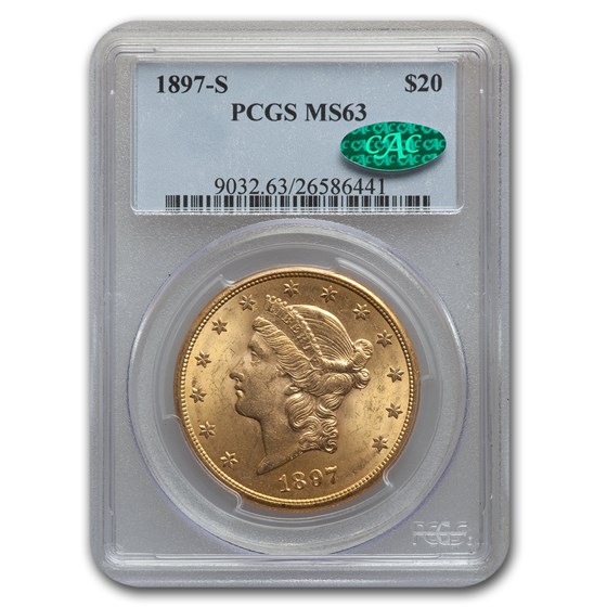 1897-S $20 Liberty Gold Double Eagle MS-63 PCGS CAC 1897-S $20 Liberty Gold Double Eagle MS-63 PCGS CAC
