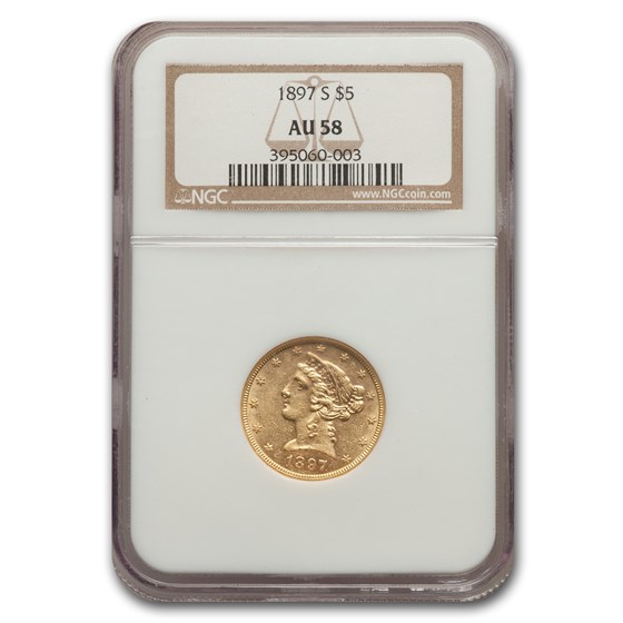 1897-S $5 Liberty Gold Half Eagle AU-58 NGC 1897-S $5 Liberty Gold Half Eagle AU-58 NGC