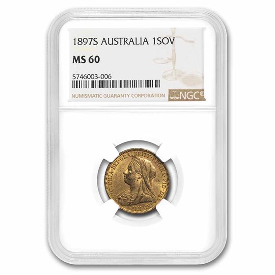 1897-S Australia Gold Sovereign Veil Head Victoria MS-60 NGC 1897-S Australia Gold Sovereign Veil Head Victoria MS-60 NGC