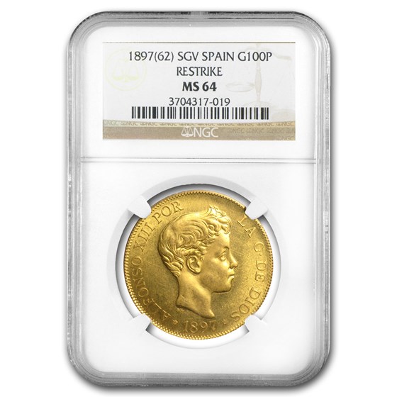 1897 Spain Gold 100 Pesetas Alfonso XIII MS-64 NGC 1897 Spain Gold 100 Pesetas Alfonso XIII MS-64 NGC