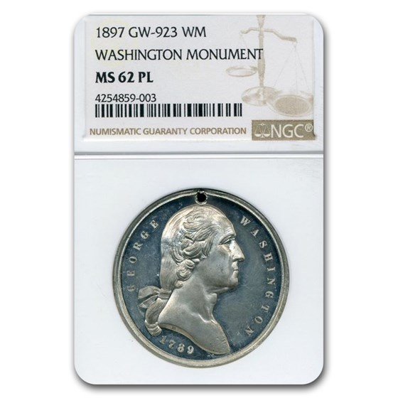 1897 Washington Monument Medal MS-62 NGC PL (White Metal) 1897 Washington Monument Medal MS-62 NGC PL (White Metal)