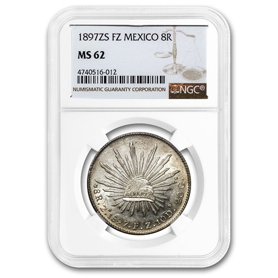 1897 Zs FZ Mexico Silver 8 Reales MS-62 NGC 1897 Zs FZ Mexico Silver 8 Reales MS-62 NGC