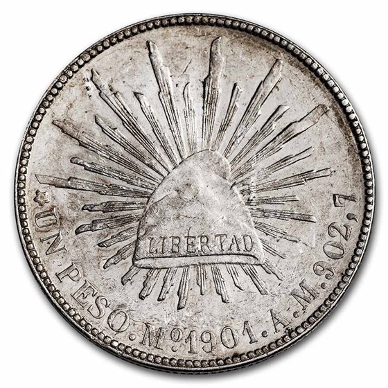 1898-1909 Silver Mexican 1 Peso Cap & Rays AU 1898-1909 Silver Mexican 1 Peso Cap & Rays AU