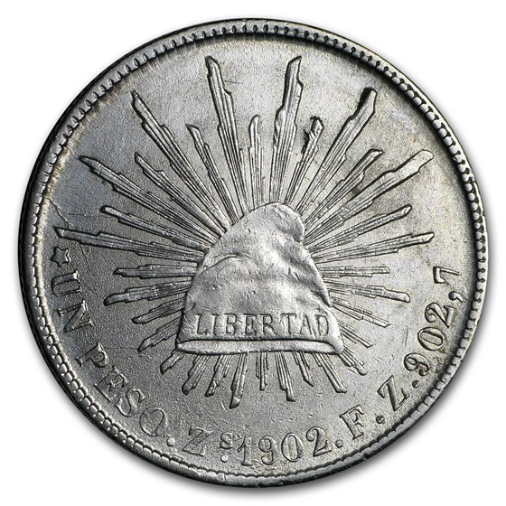 1898-1909 Silver Mexican 1 Peso Cap & Rays Avg Circ (ASW .786 oz)