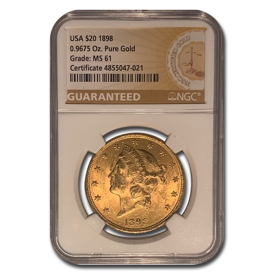 1898 $20 Liberty Gold Double Eagle MS-61 NGC 1898 $20 Liberty Gold Double Eagle MS-61 NGC