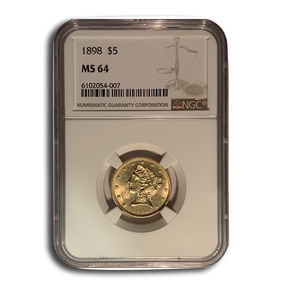 1898 $5 Liberty Gold Half Eagle MS-64 NGC 1898 $5 Liberty Gold Half Eagle MS-64 NGC