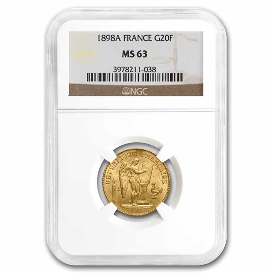 Buy 1898-A France Gold 20 Franc Lucky Angel MS-63 NGC | APMEX