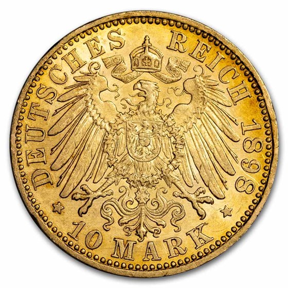 1898-A Germany Prussia Gold 10 Mark Wilhelm II AU 1898-A Germany Prussia Gold 10 Mark Wilhelm II AU