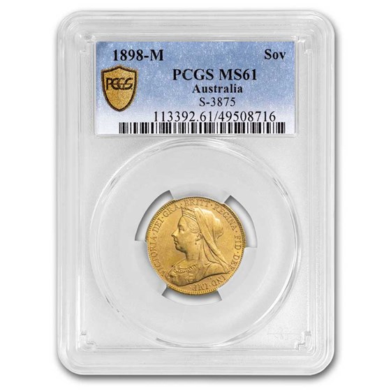 1898-M Australia Gold Sovereign Victoria Veiled Head MS-61 PCGS 1898-M Australia Gold Sovereign Victoria Veiled Head MS-61 PCGS