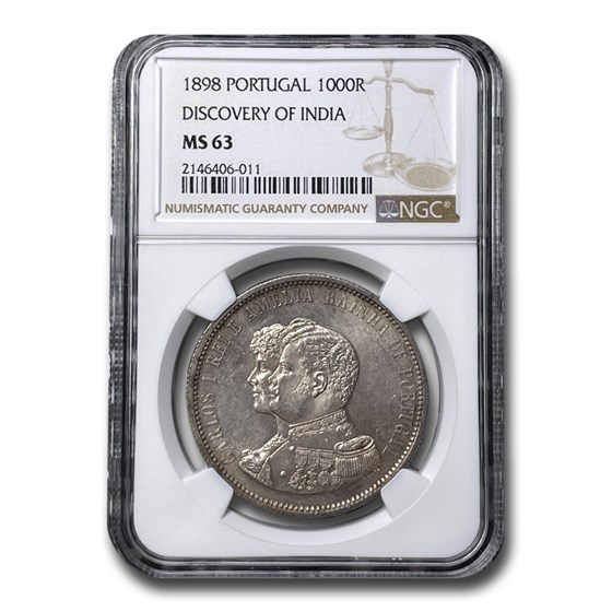 1898 Portugal Silver 1000 Reis MS-63 NGC 1898 Portugal Silver 1000 Reis MS-63 NGC
