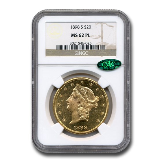 1898-S $20 Liberty Gold Double Eagle MS-62 NGC CAC (PL) 1898-S $20 Liberty Gold Double Eagle MS-62 NGC CAC (PL)