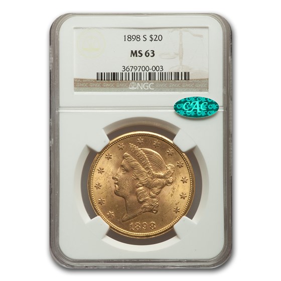 1898-S $20 Liberty Gold Double Eagle MS-63 NGC CAC 1898-S $20 Liberty Gold Double Eagle MS-63 NGC CAC