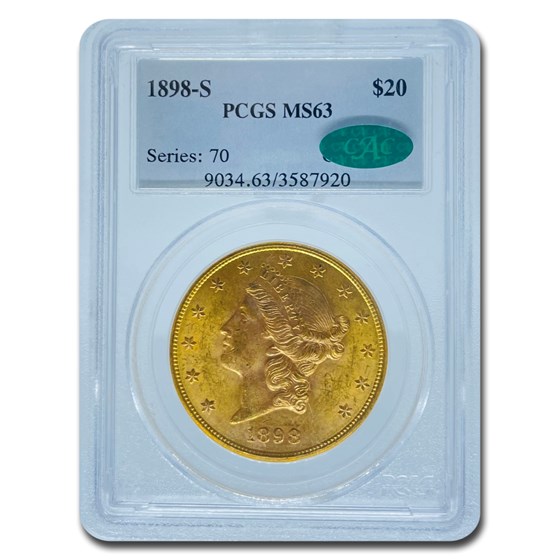 1898-S $20 Liberty Gold Double Eagle MS-63 PCGS CAC 1898-S $20 Liberty Gold Double Eagle MS-63 PCGS CAC
