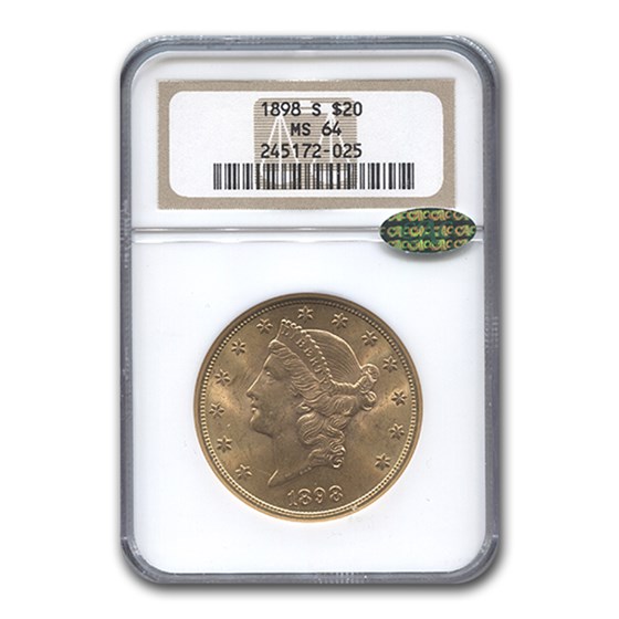 1898-S $20 Liberty Gold Double Eagle MS-64 NGC CAC 1898-S $20 Liberty Gold Double Eagle MS-64 NGC CAC
