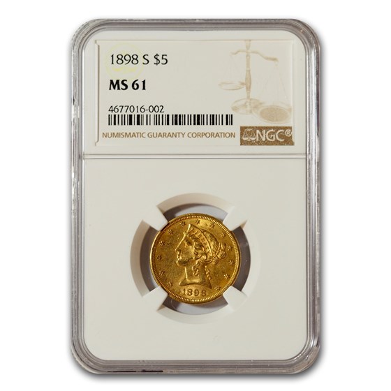 1898-S $5 Liberty Gold Half Eagle MS-61 NGC 1898-S $5 Liberty Gold Half Eagle MS-61 NGC