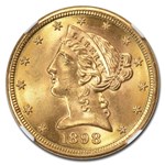 1898-S $5 Liberty Gold Half Eagle MS-65+ NGC