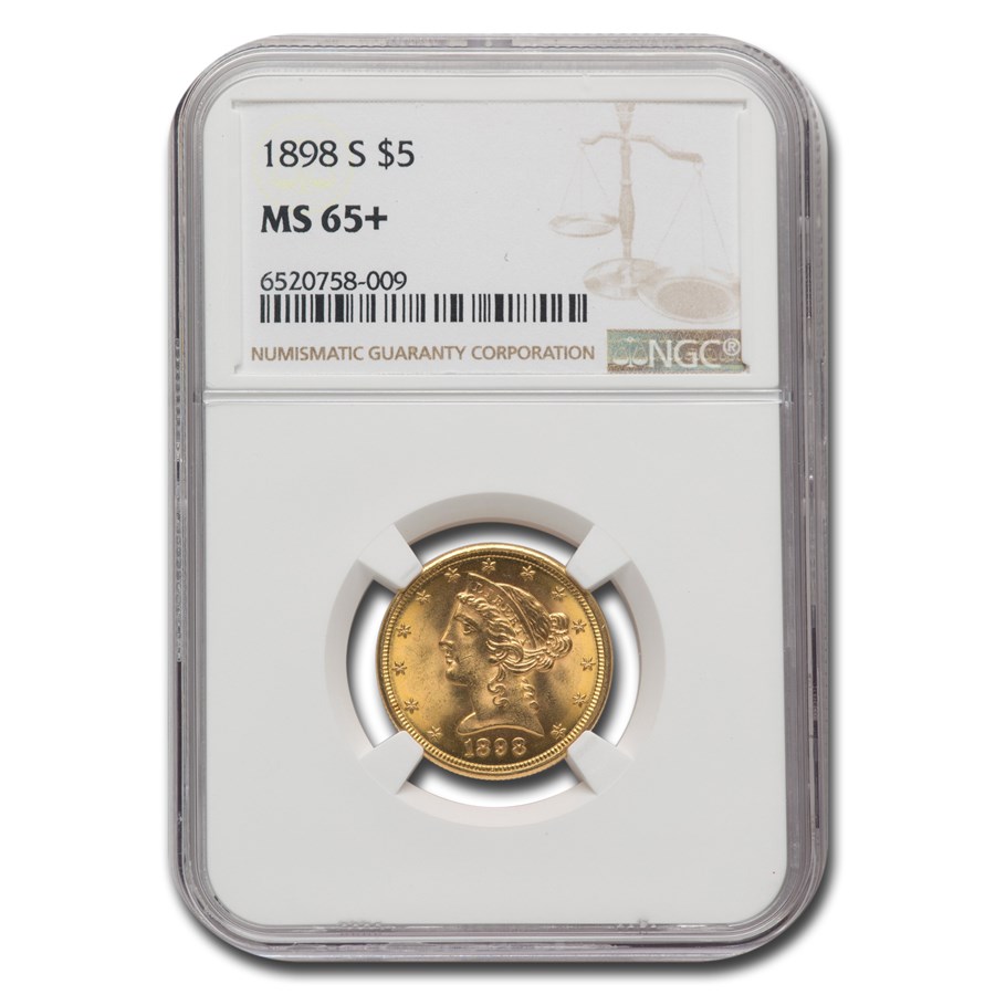 1898-S $5 Liberty Gold Half Eagle MS-65+ NGC