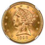 1898-S $5 Liberty Gold Half Eagle MS-65+ NGC