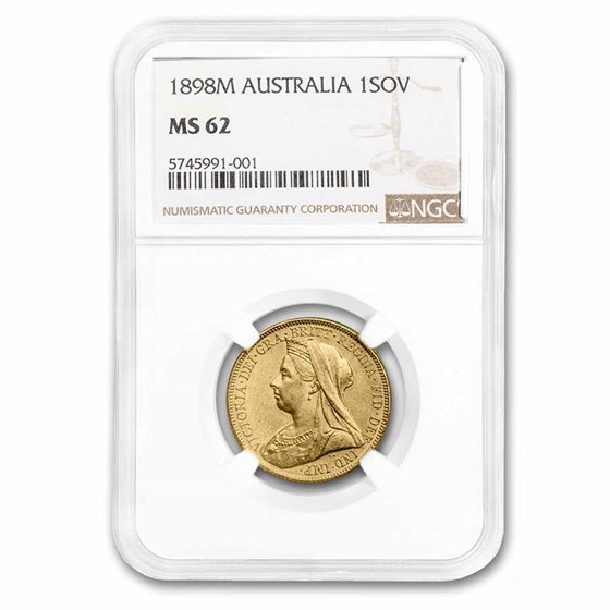 1898-S Australia Gold Sovereign Victoria Veiled Head MS-62 NGC 1898-S Australia Gold Sovereign Victoria Veiled Head MS-62 NGC