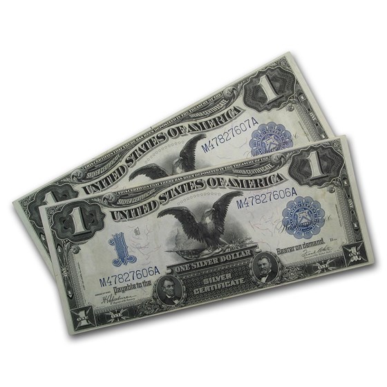 1899 $1.00 Silver Certificate Black Eagle AU (Consecutive Pair) 1899 $1.00 Silver Certificate Black Eagle AU (Consecutive Pair)