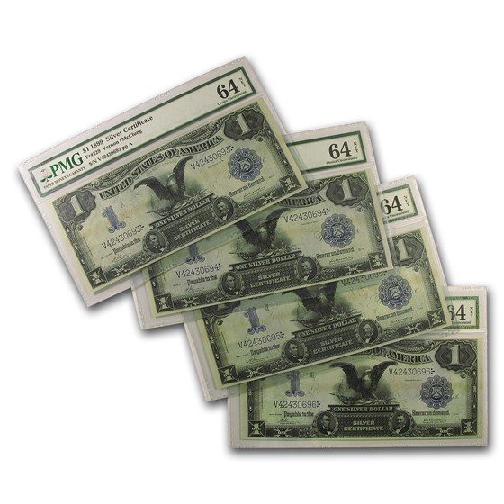 1899 $1.00 Silver Certificate Black Eagle CU-64 (4 Consecutive) 1899 $1.00 Silver Certificate Black Eagle CU-64 (4 Consecutive)